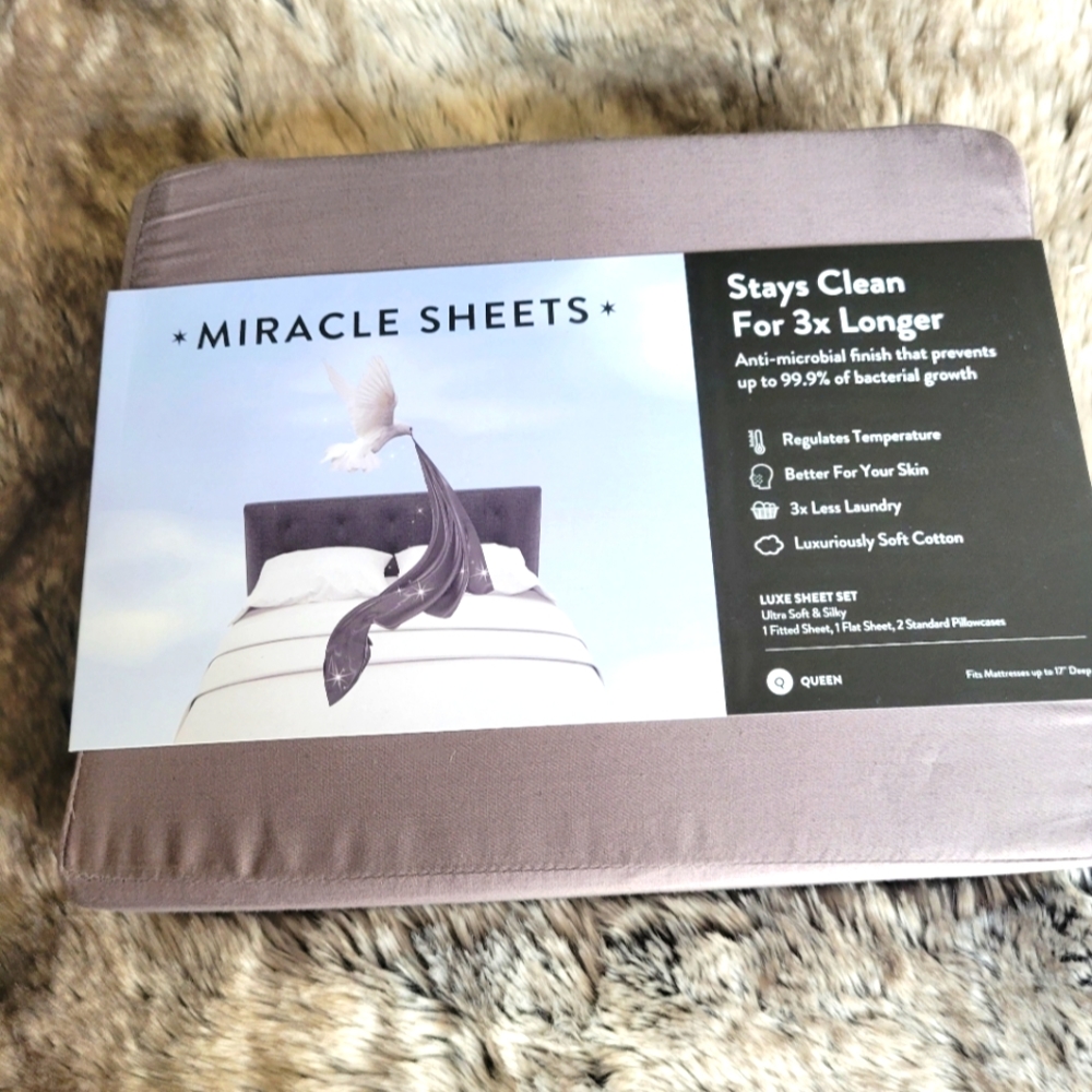 New Miracle Brand anti-bacterial silver infused queen sheet set